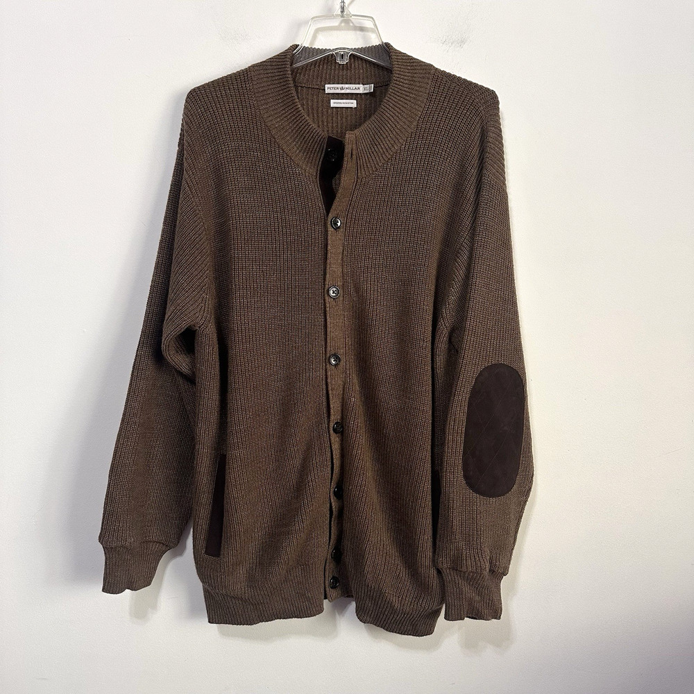 Peter Millar Cardigan Sweater XL Brown Wool Blend Button Front Chunky Pockets